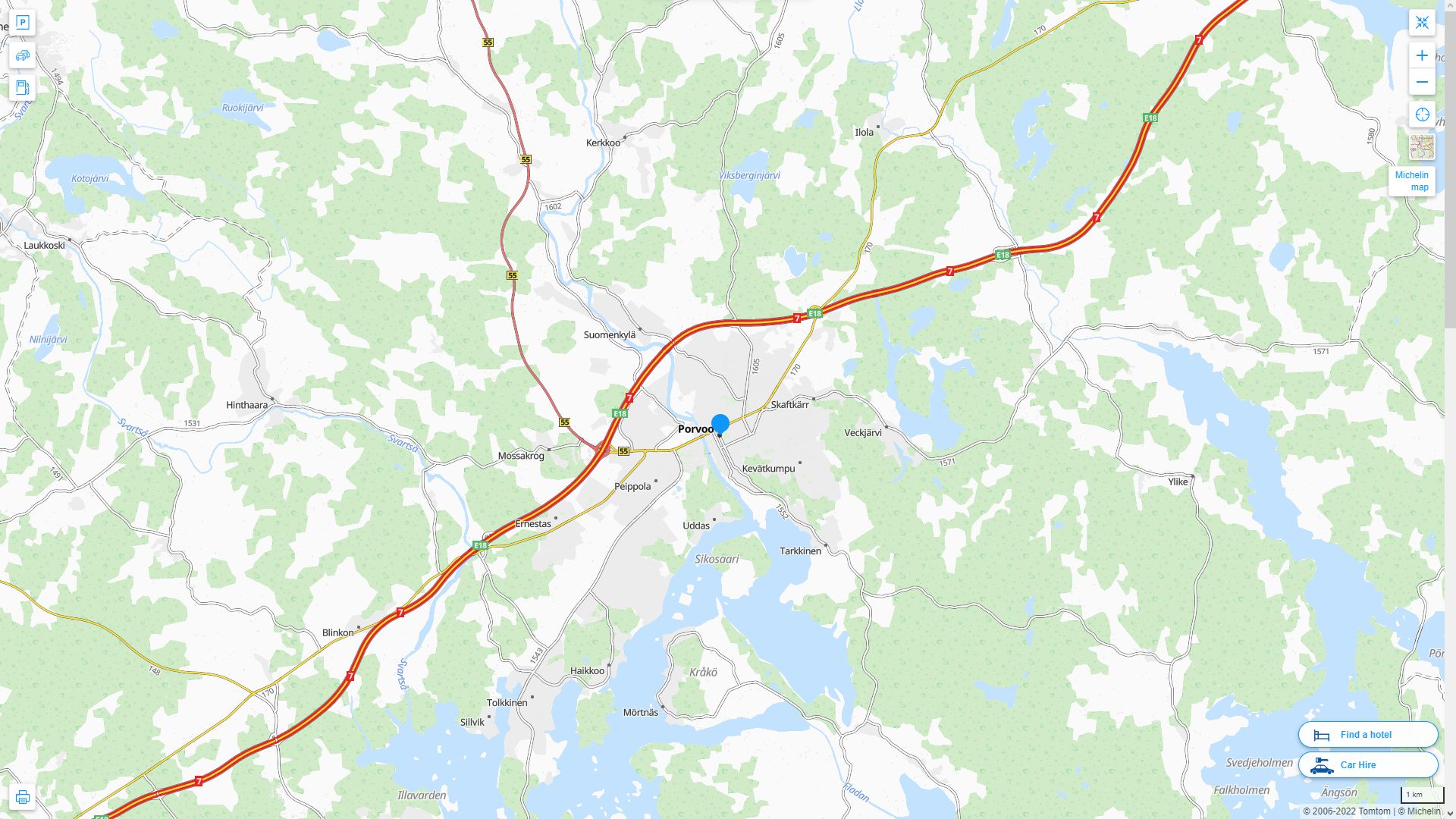 Porvoo Finlande Autoroute et carte routiere